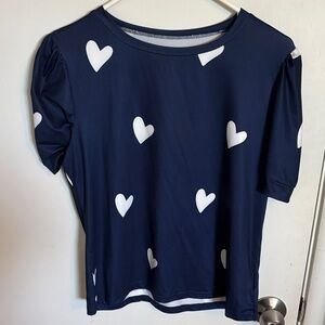 Navy Blue Heart Print Top